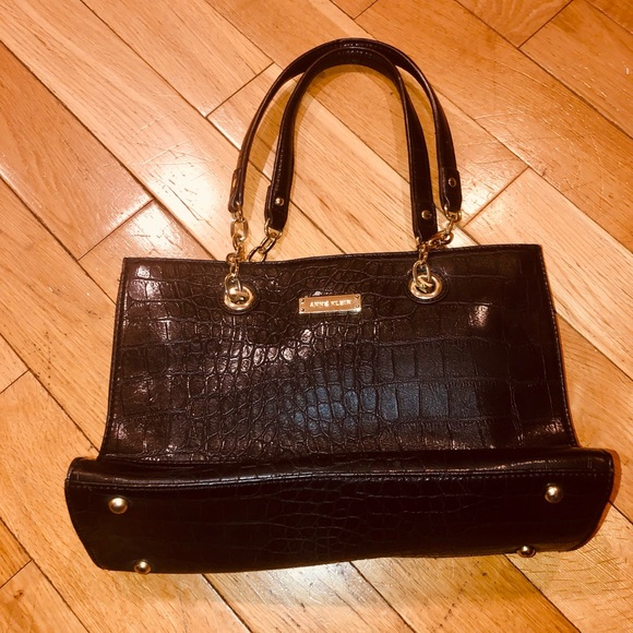 Anne Klein Black Croc-Embossed Shoulder Bag - Picture 1 of 7